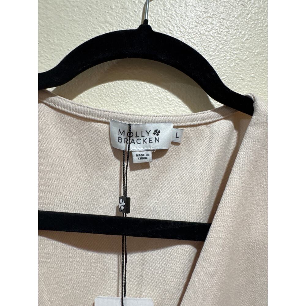 Molly Brecken Large Beige Puff Sleeve Belted Dress beige NEW - Picture 4 of 7